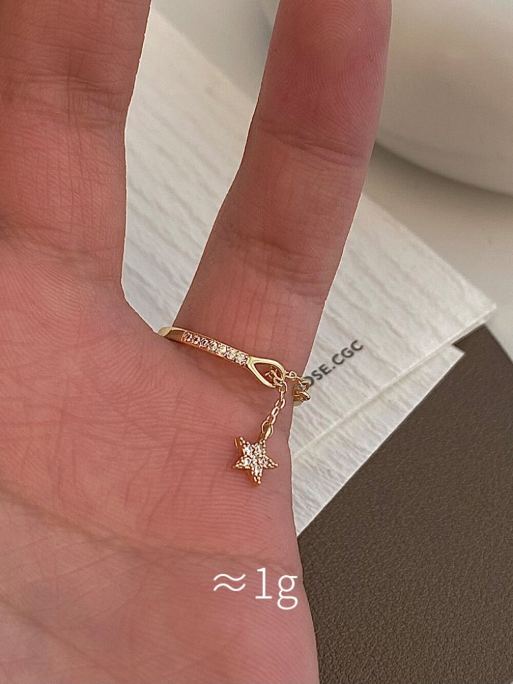✨"Sol" Dainty Pave Star Charm Tassel Open Adjustable Gold Ring